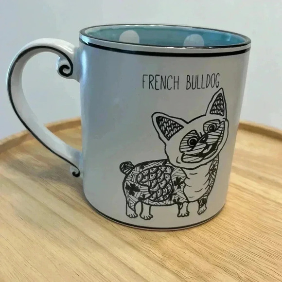 FRENCH BULLDOG xl Spectrum Brand Coffee Mug 21 OZ Aqua White Polka‎ Dots - Picture 3 of 5